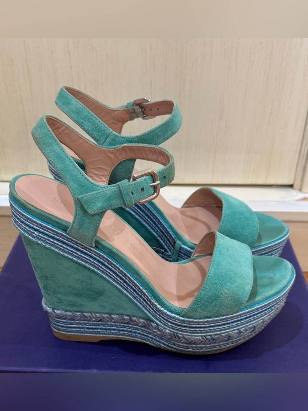 Stuart Weitzman Teal Suede Elegant Wedges